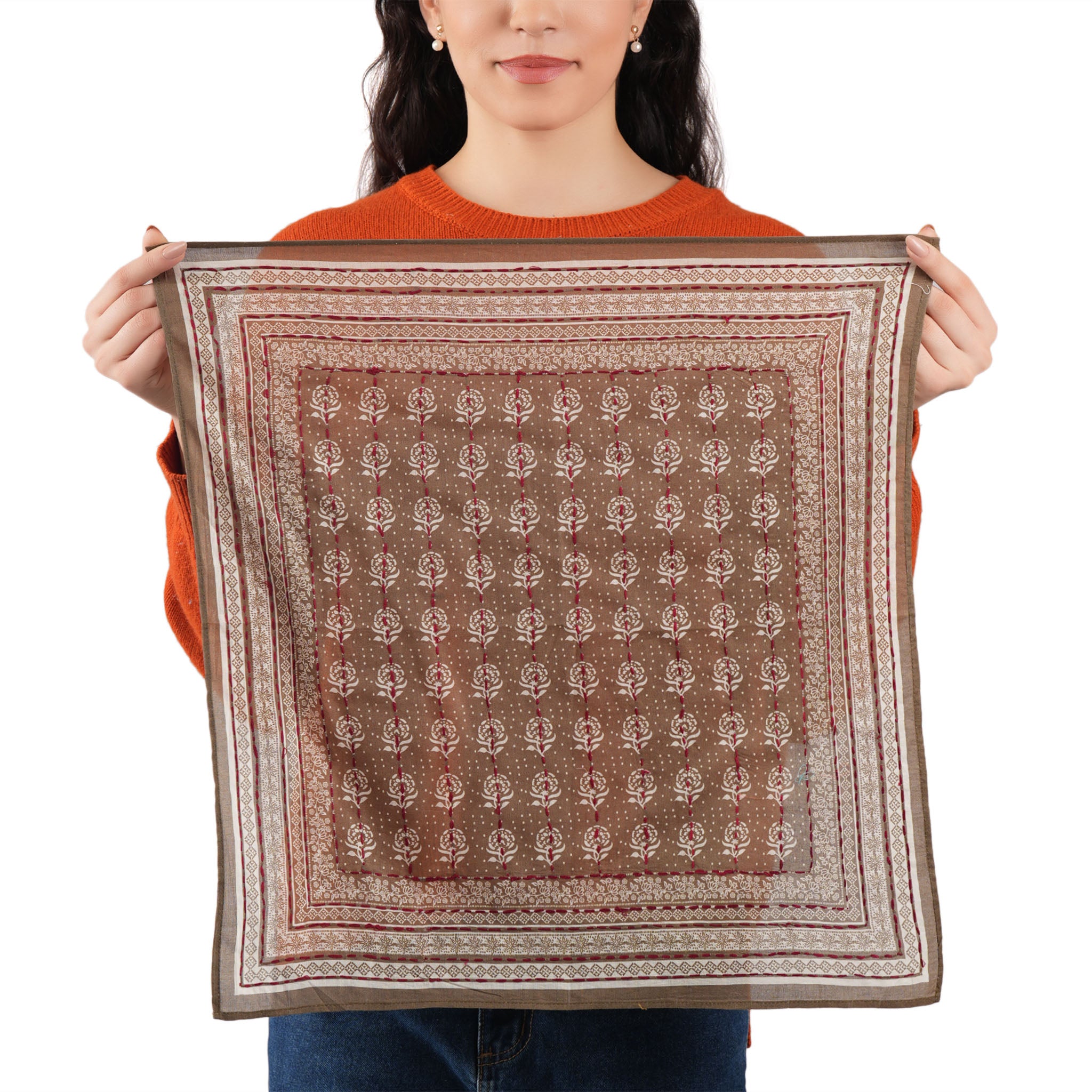 Floral Collage Cotton Bandana – Dark Tan