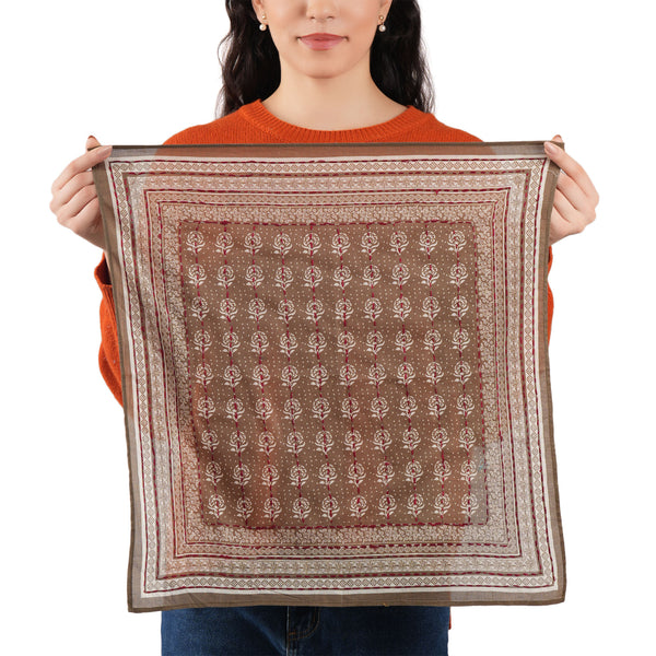 Floral Collage Cotton Bandana – Dark Tan