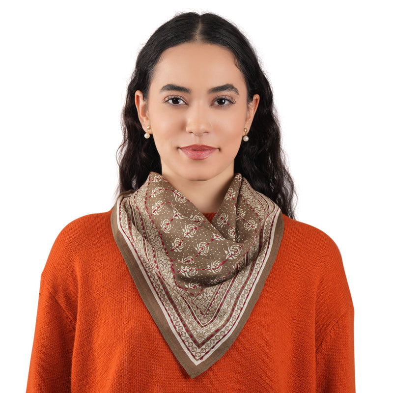 Floral Collage Cotton Bandana – Dark Tan
