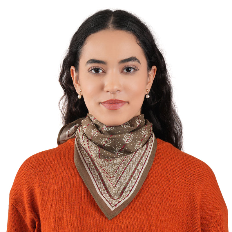 Floral Collage Cotton Bandana – Dark Tan