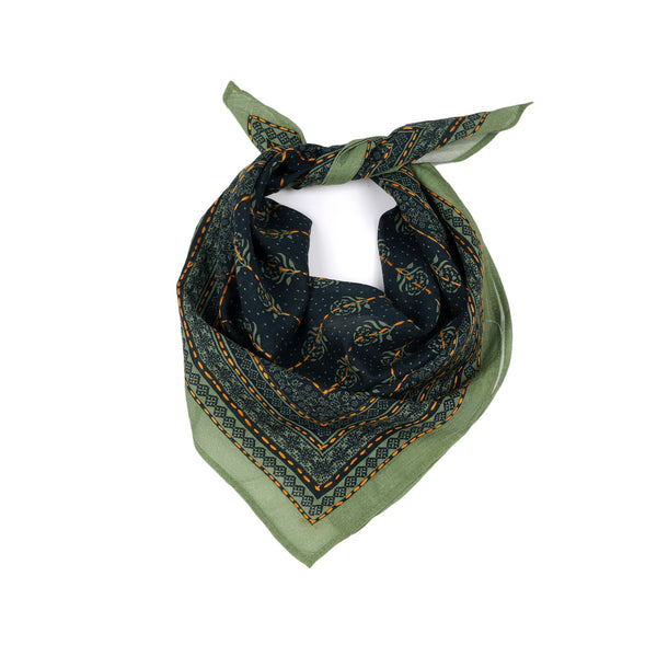 Floral Collage Cotton Bandana – Hunter Green