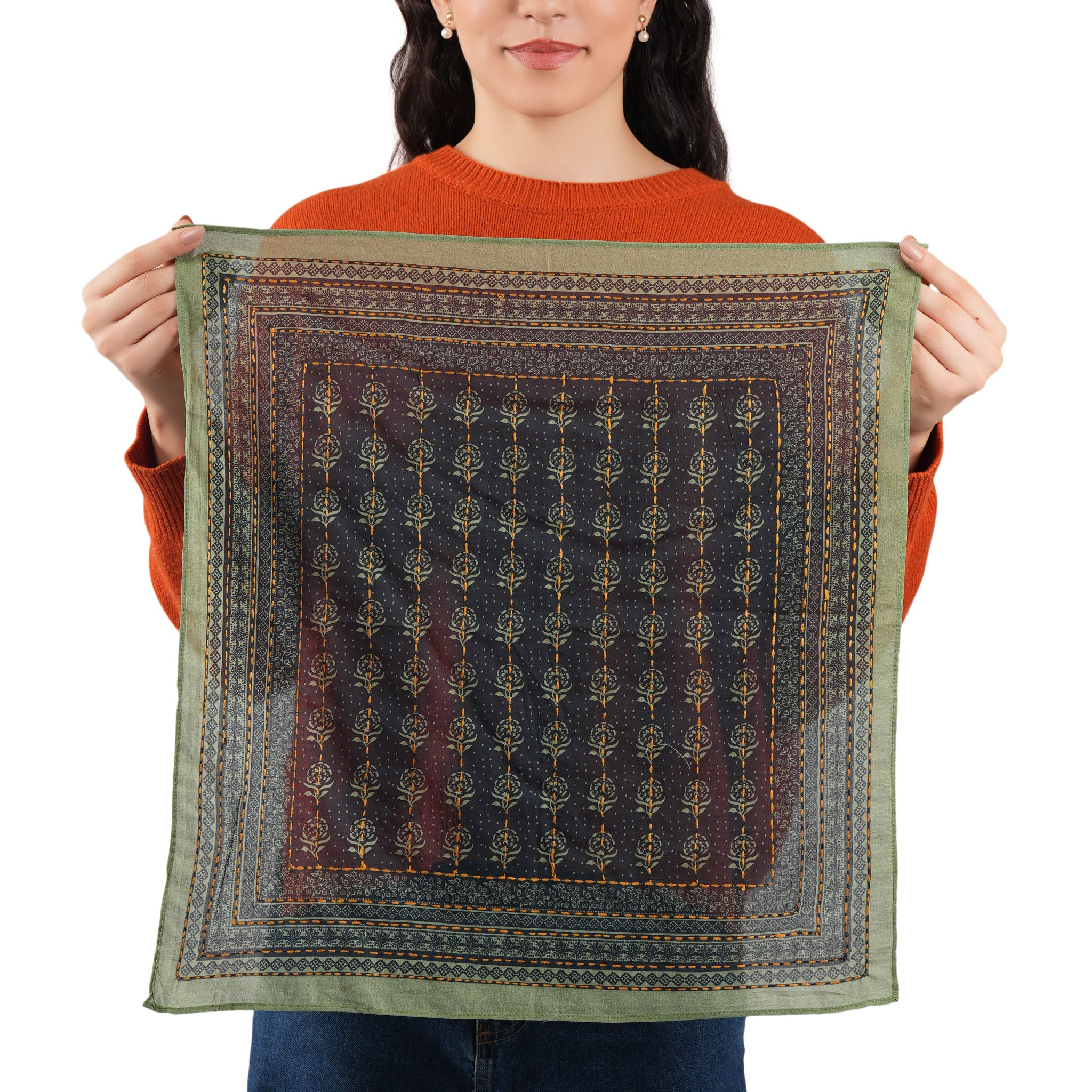 Floral Collage Cotton Bandana – Hunter Green