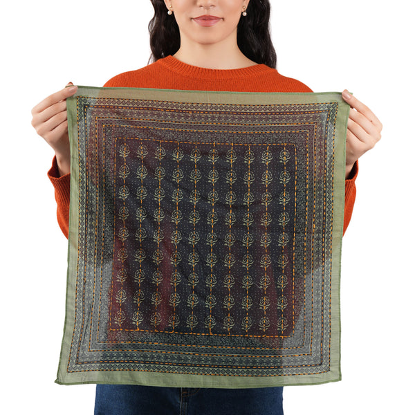 Floral Collage Cotton Bandana – Hunter Green
