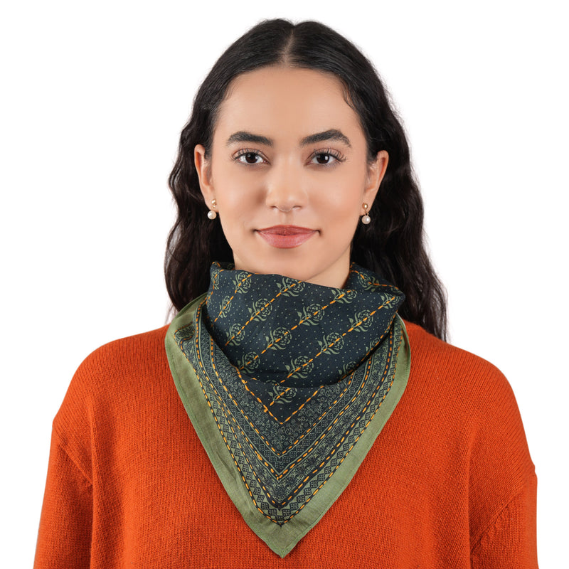 Floral Collage Cotton Bandana – Hunter Green