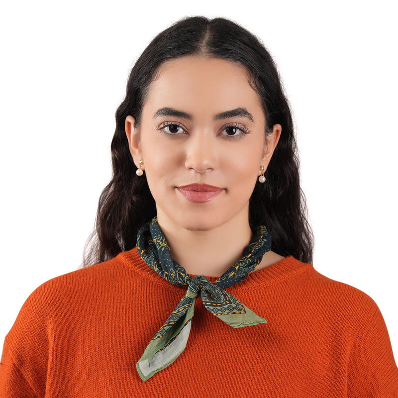Floral Collage Cotton Bandana – Hunter Green