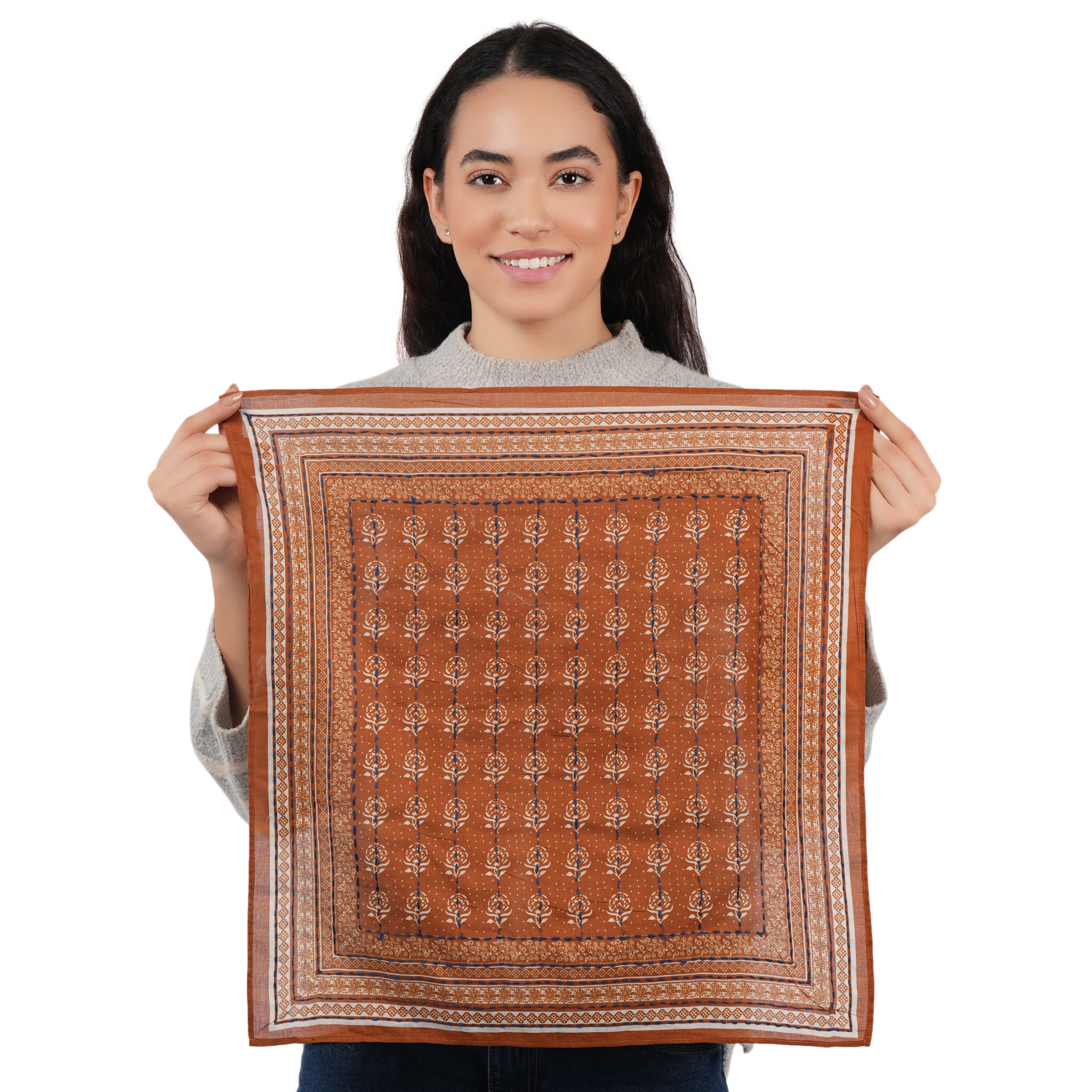 Floral Collage Cotton Bandana – Moss Brown