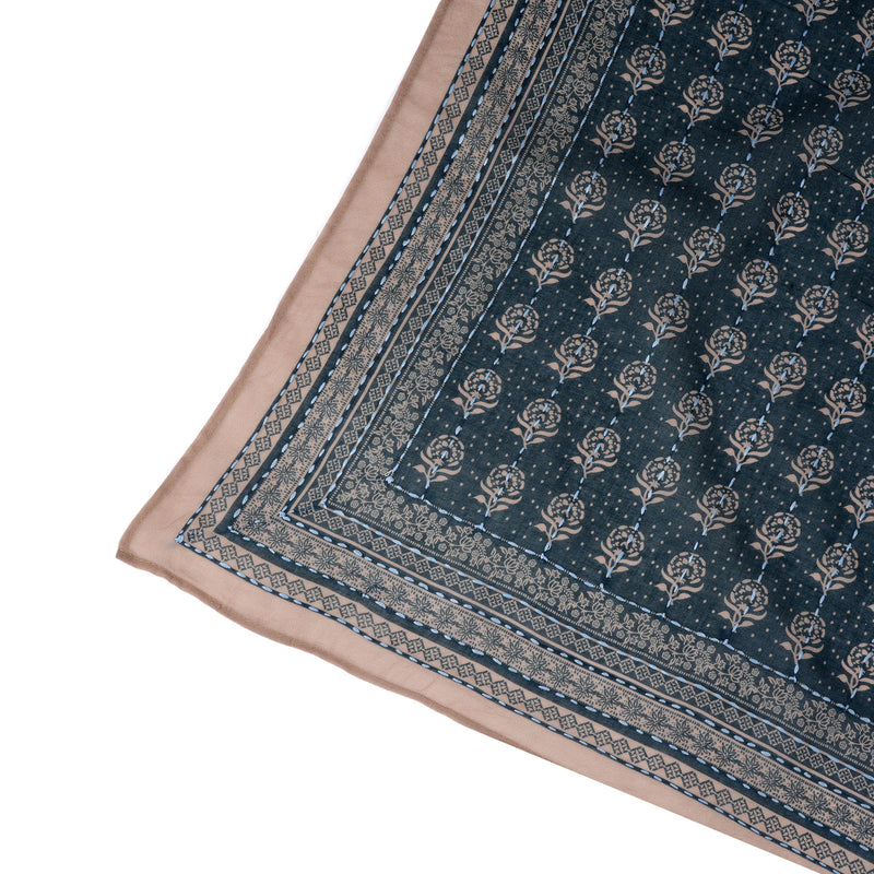 Floral Collage Cotton Bandana – Slate Blue