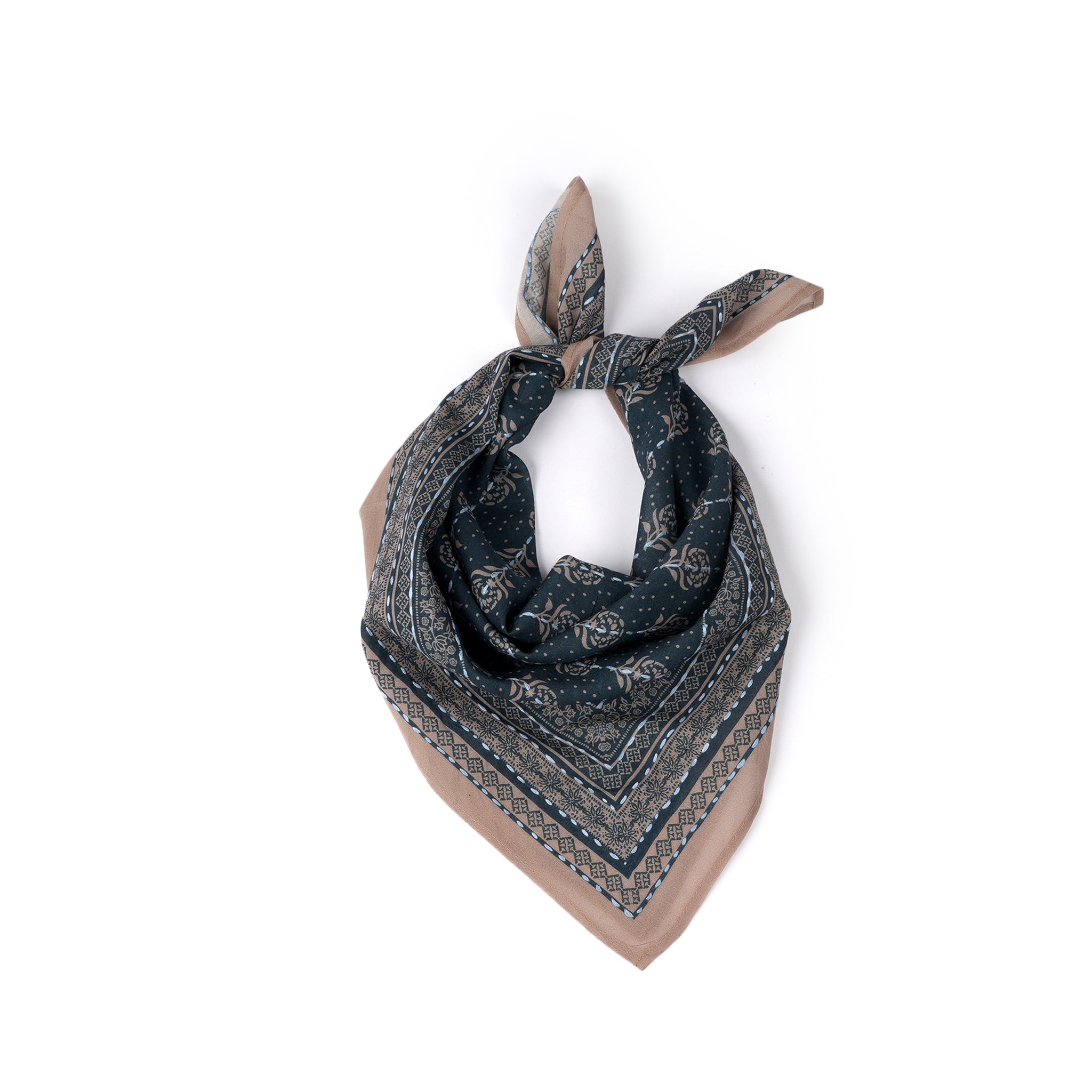 Floral Collage Cotton Bandana – Slate Blue