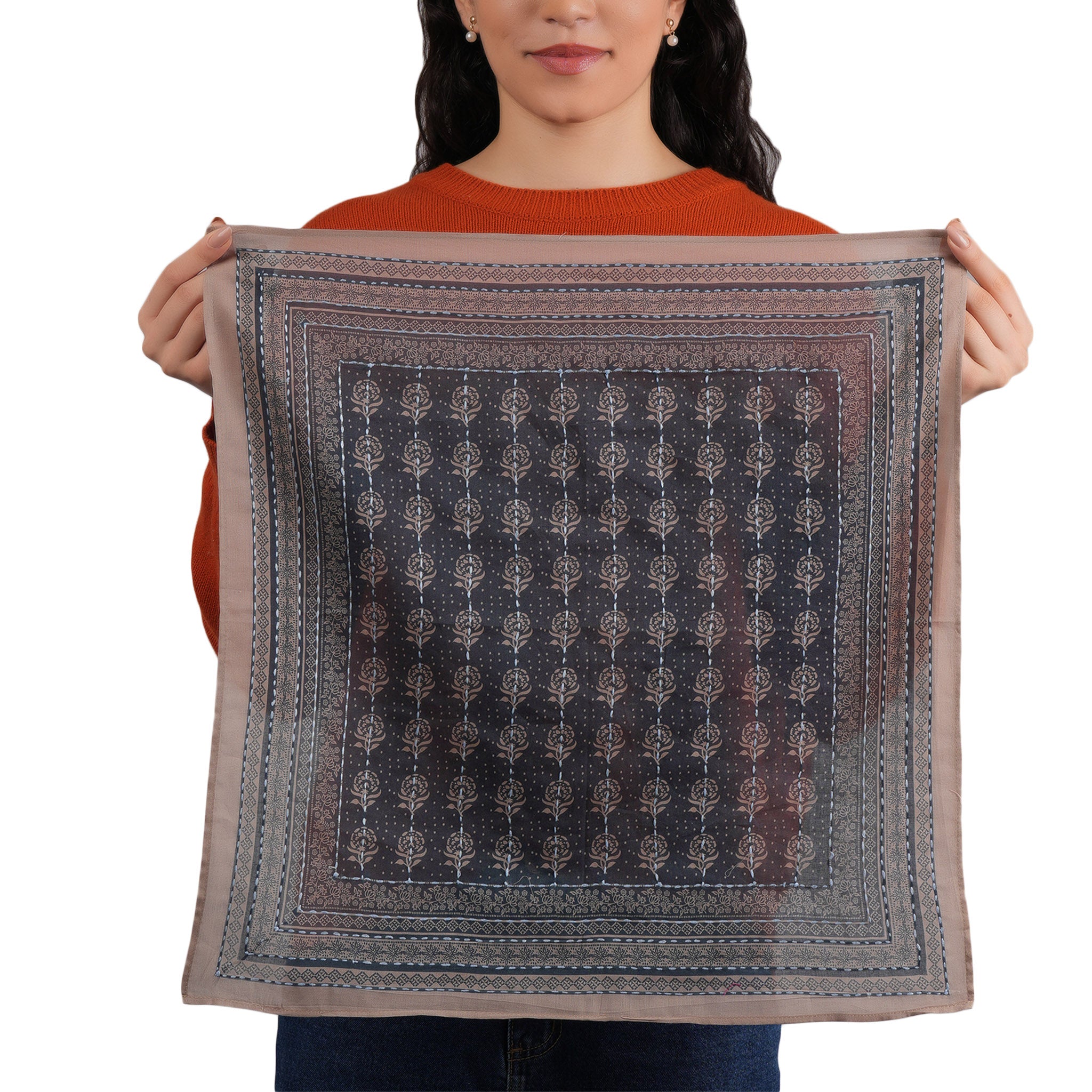 Floral Collage Cotton Bandana – Slate Blue