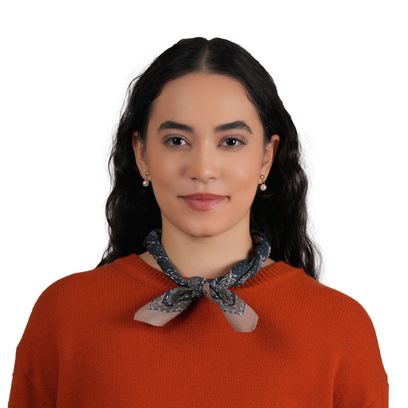Floral Collage Cotton Bandana – Slate Blue