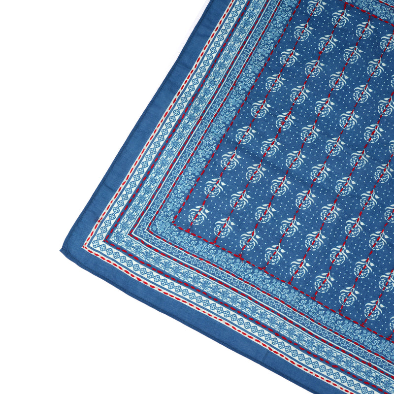Floral Grid Cotton Bandana - American Blue