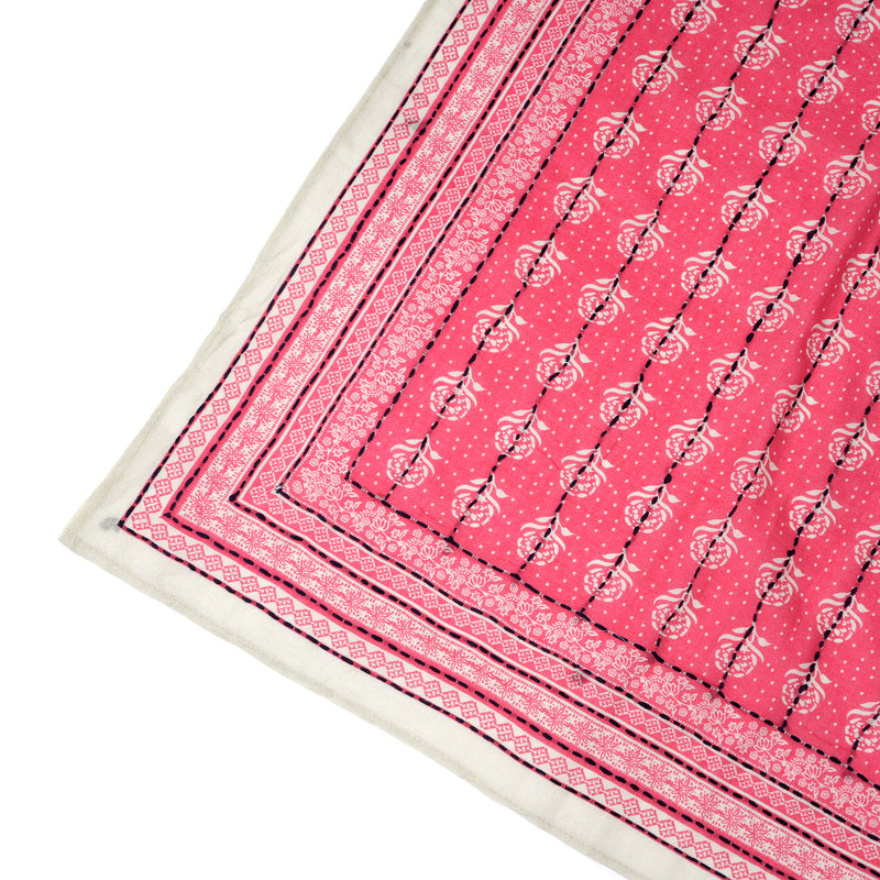 Floral Grid Cotton Bandana - Fiery Coral
