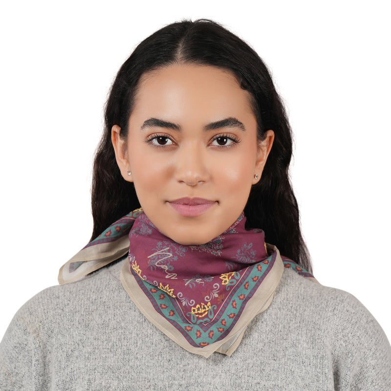 Namaste Bloom Embroidered Bandana - Burgundy