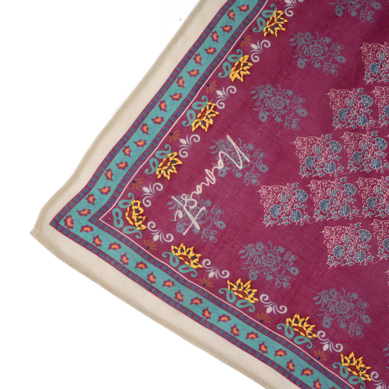 Namaste Bloom Embroidered Bandana - Burgundy