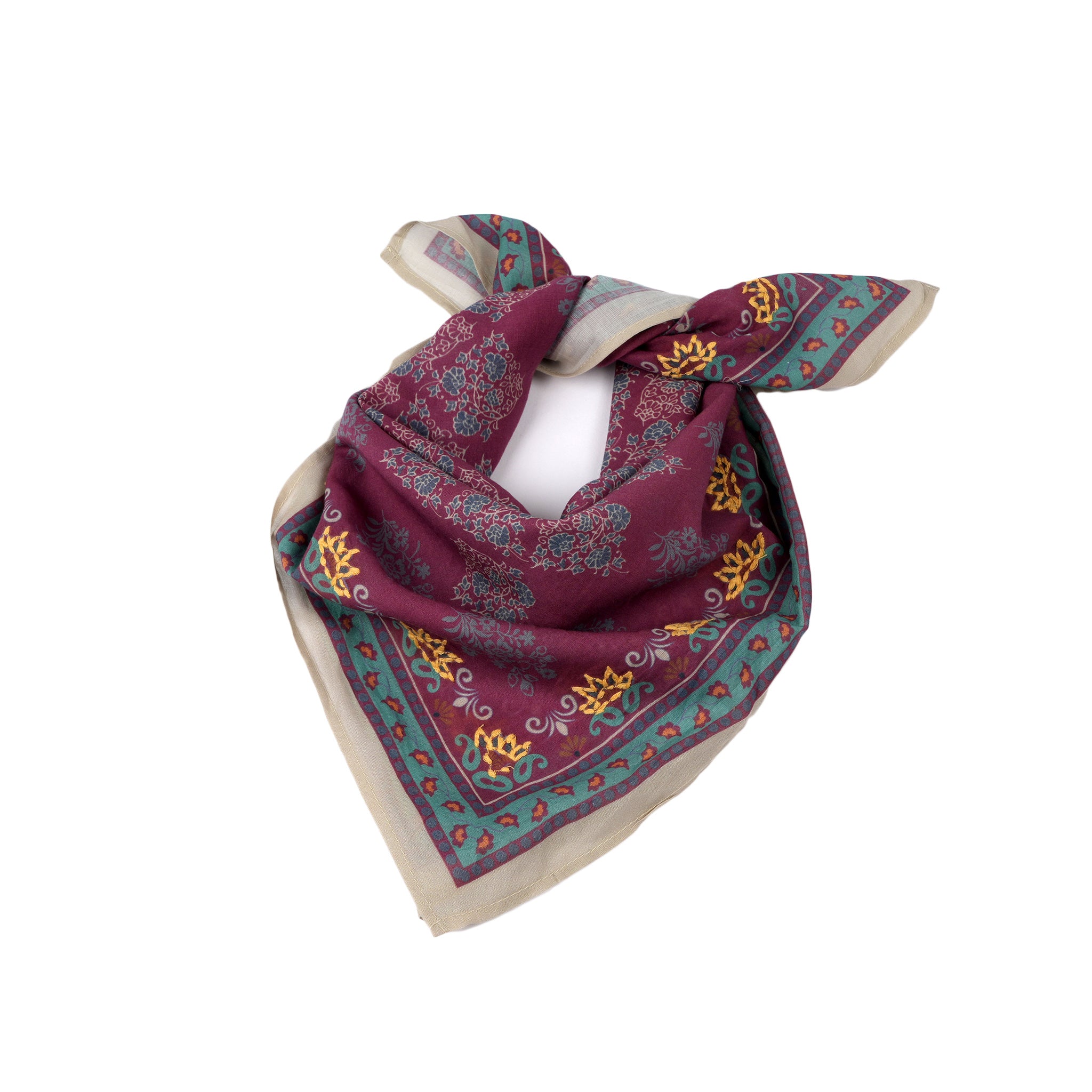 Namaste Bloom Embroidered Bandana - Burgundy