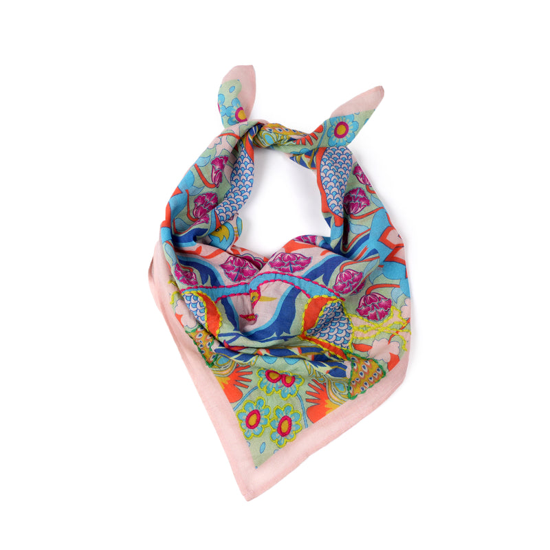 Peacock Geometric Cotton Bandana - Blush