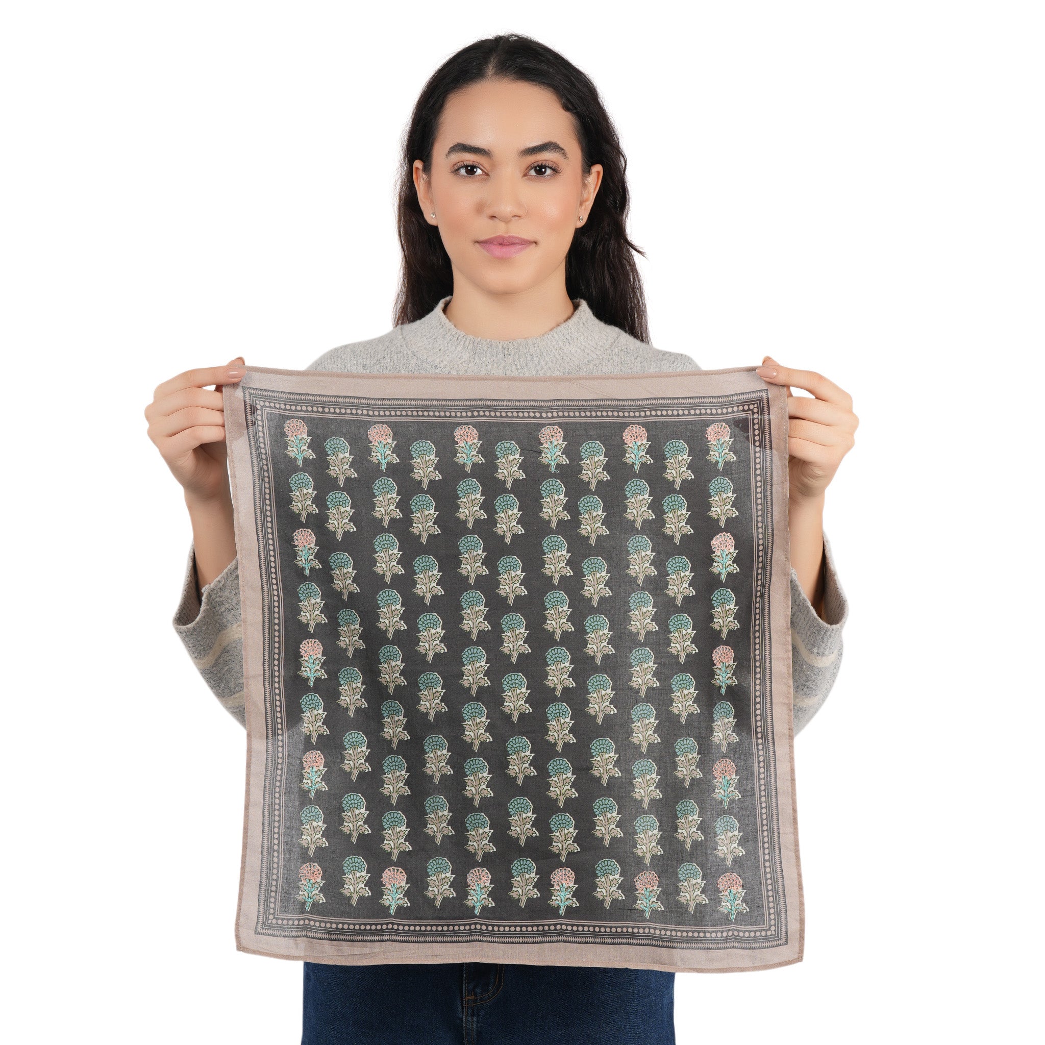 Heritage Bloom Embroidered Bandana - Dark Grey