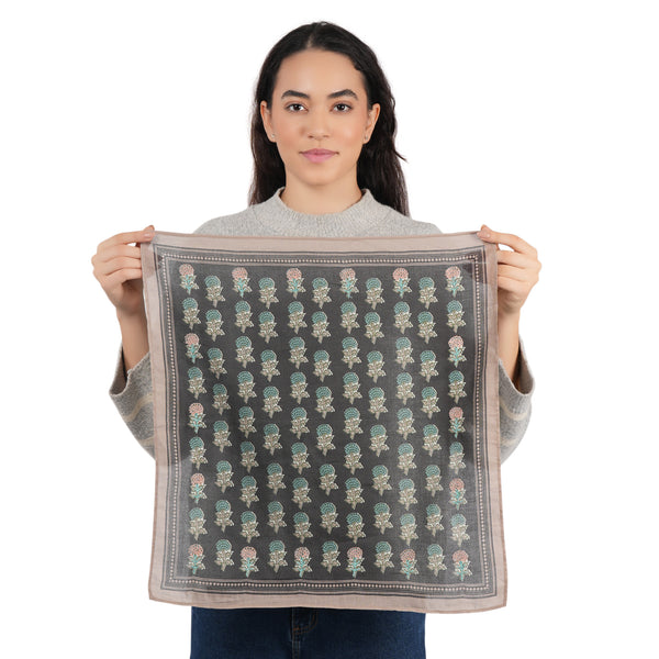 Heritage Bloom Embroidered Bandana - Dark Grey