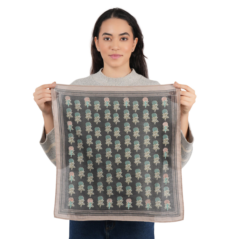 Heritage Bloom Embroidered Bandana - Dark Grey
