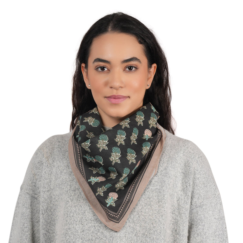 Heritage Bloom Embroidered Bandana - Dark Grey