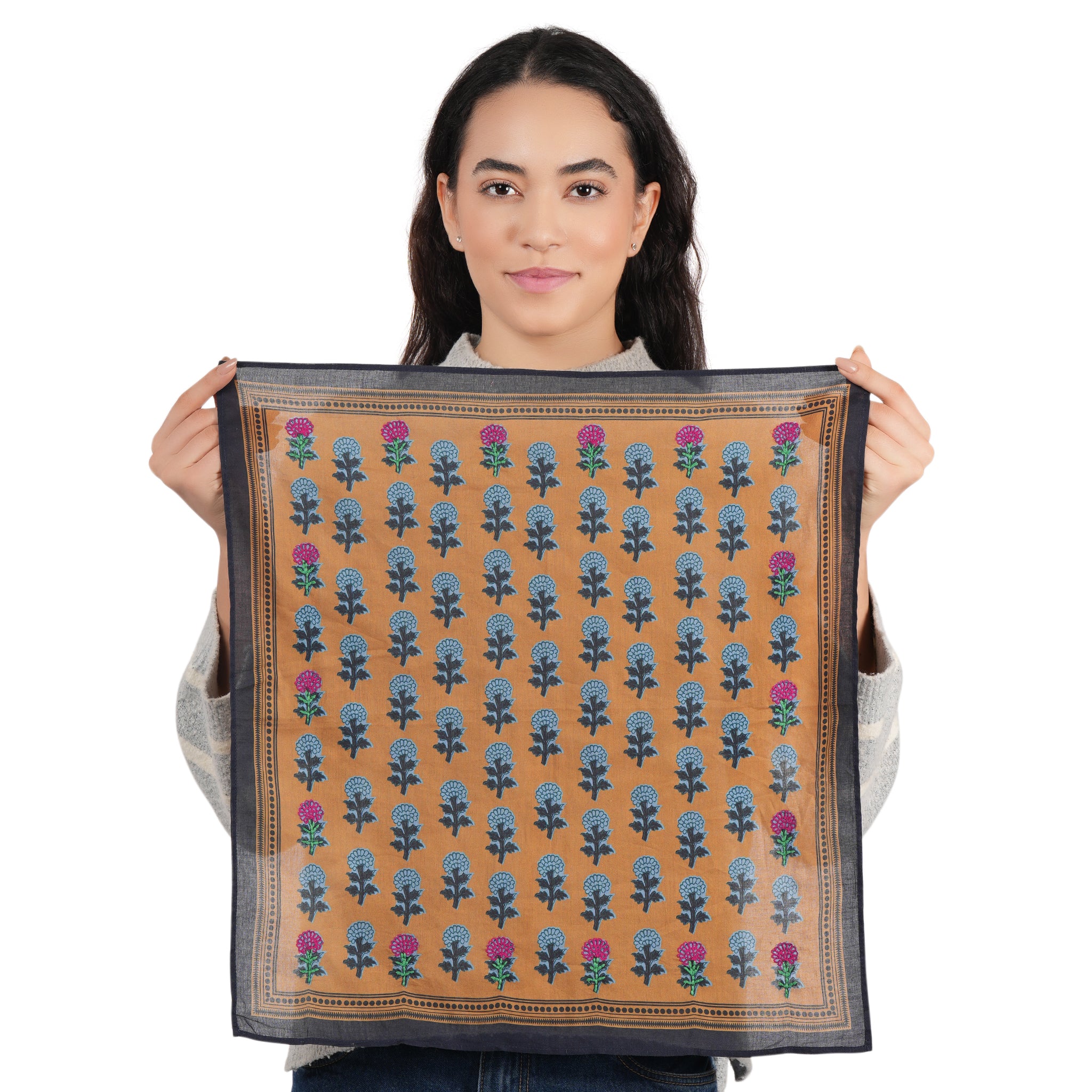 Heritage Bloom Embroidered Bandana - Mustard Yellow