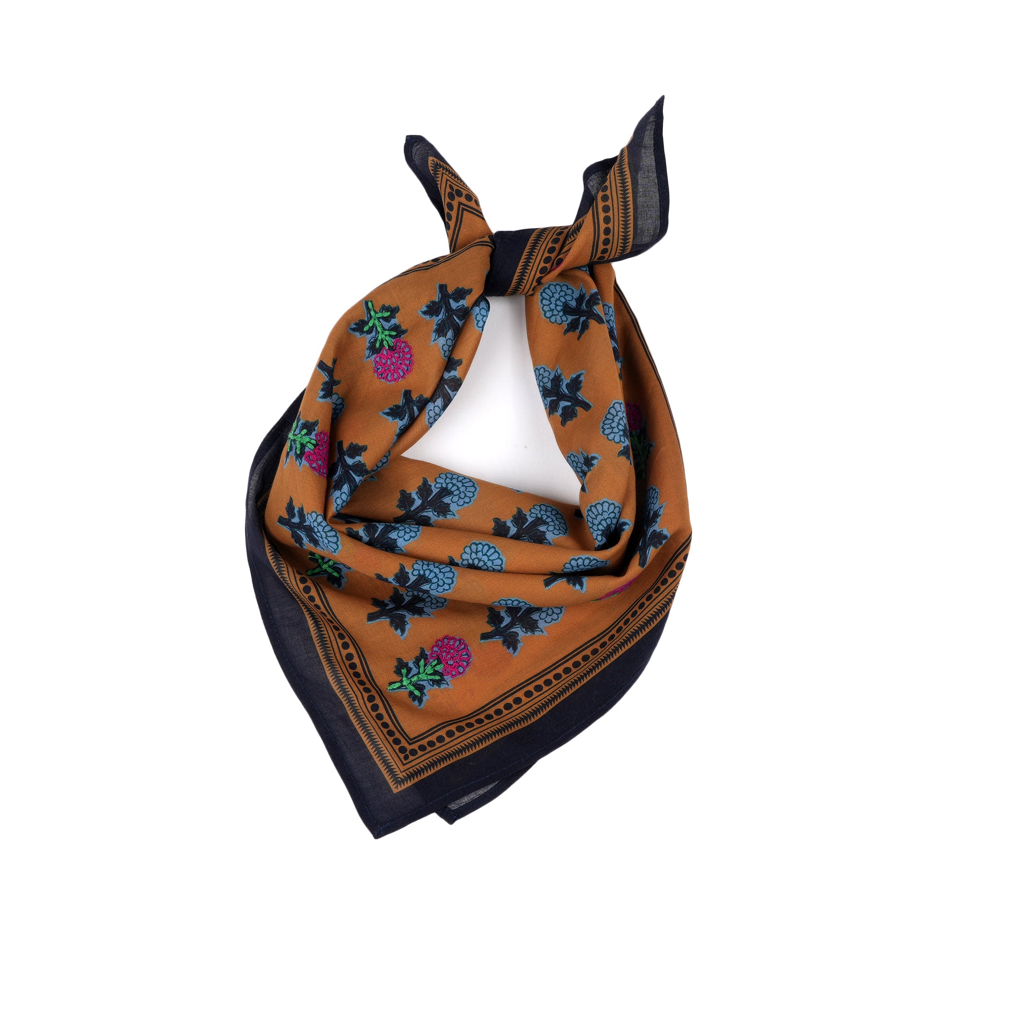 Heritage Bloom Embroidered Bandana - Mustard Yellow