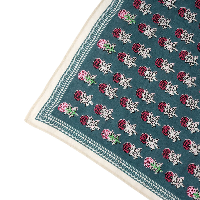 Heritage Bloom Embroidered Bandana - Slate Teal
