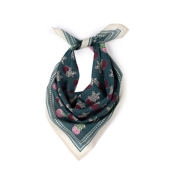 Heritage Bloom Embroidered Bandana - Slate Teal