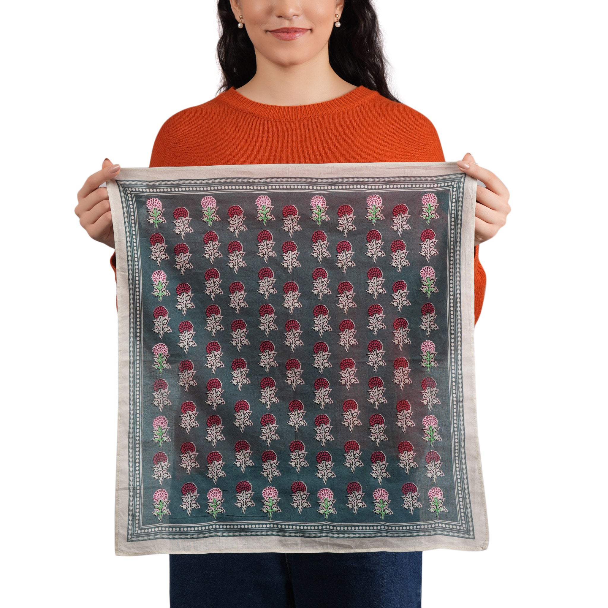 Heritage Bloom Embroidered Bandana - Slate Teal