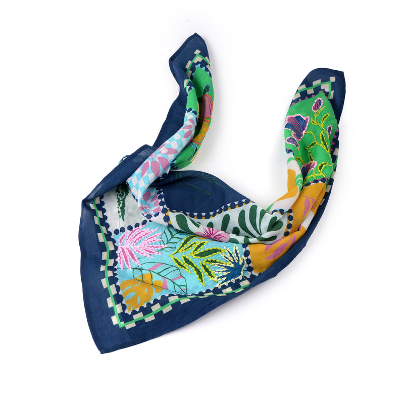 Petal Poetry Cotton Bandana - Navy