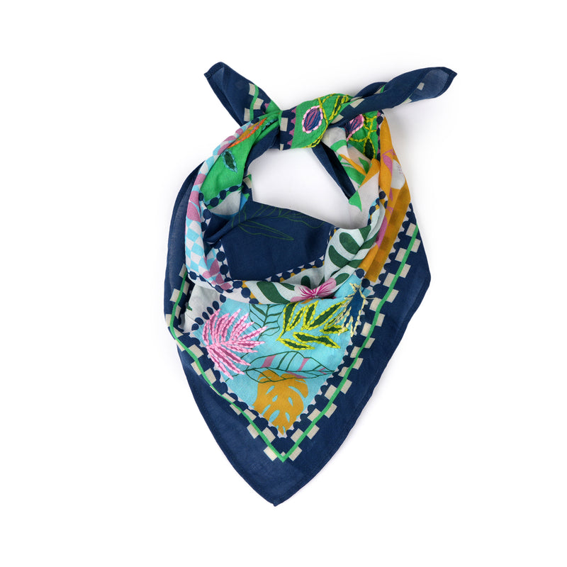 Petal Poetry Cotton Bandana - Navy