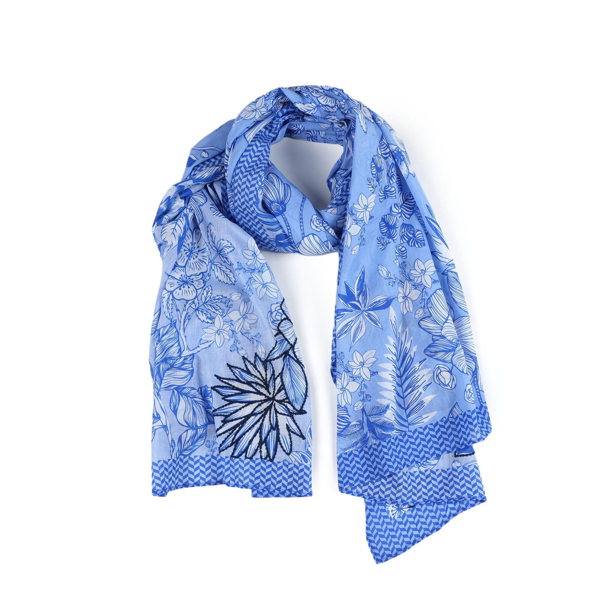 Azure Bloom & Wing Scarf - Navy Blue