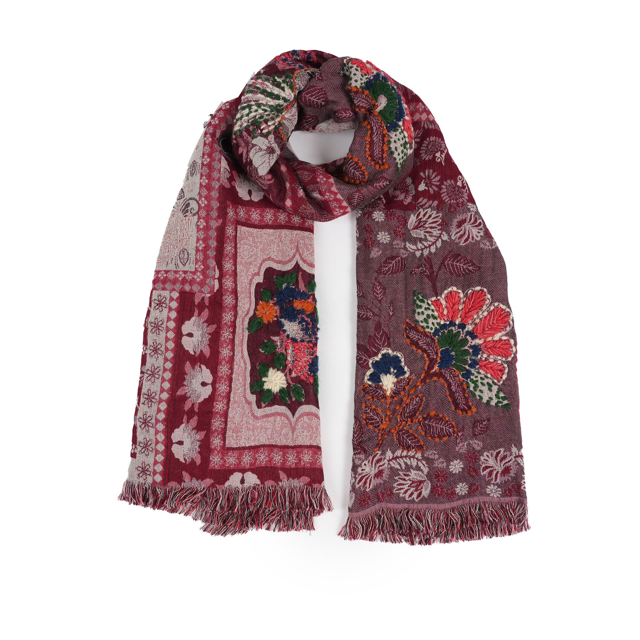 Juniper Patchwork Scarf - Burgundy