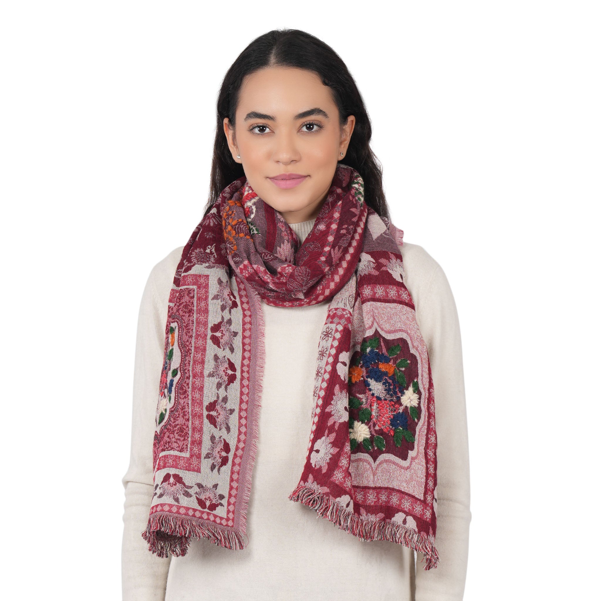 Juniper Patchwork Scarf - Burgundy