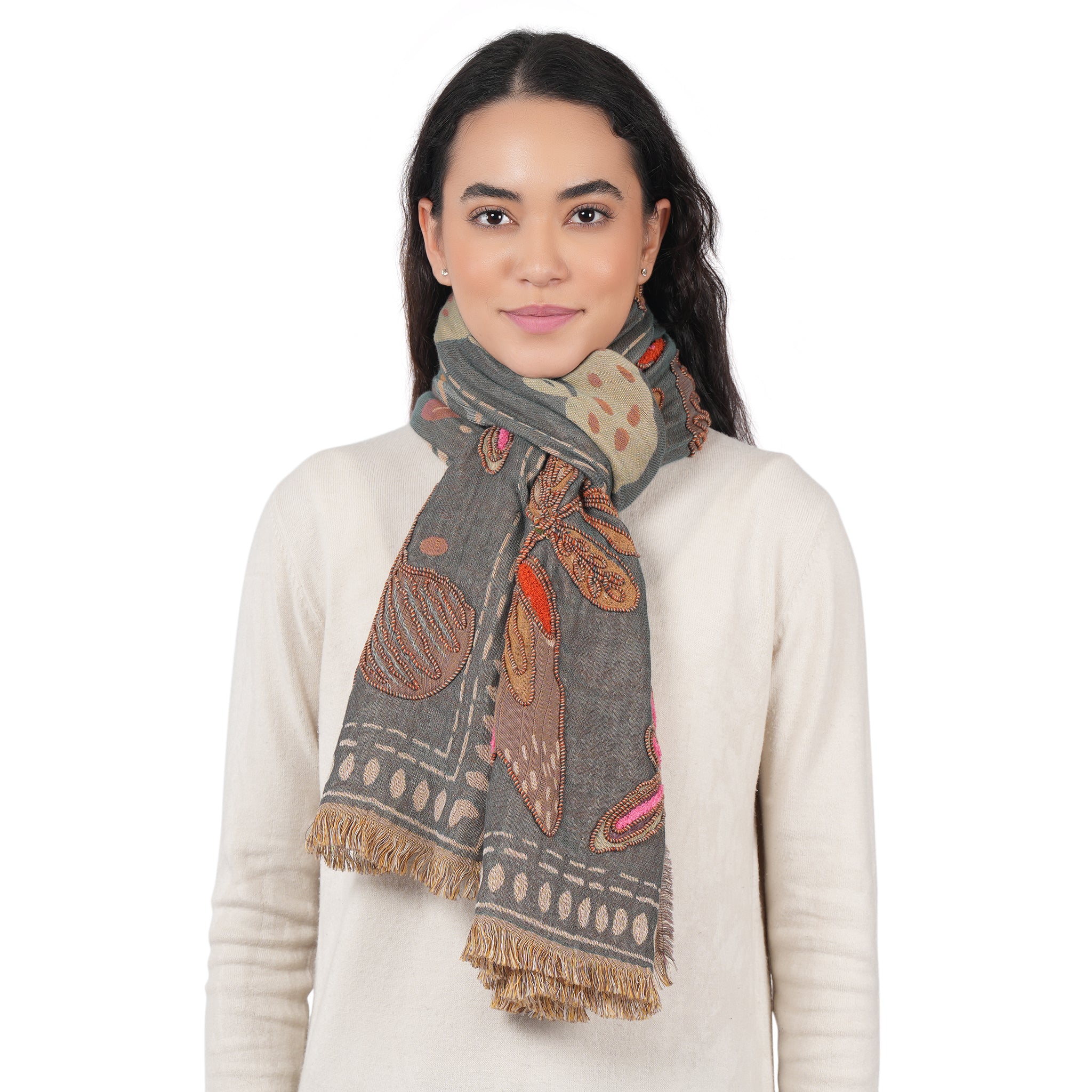Canyon Petal Embroidered Scarf - Dark Teal