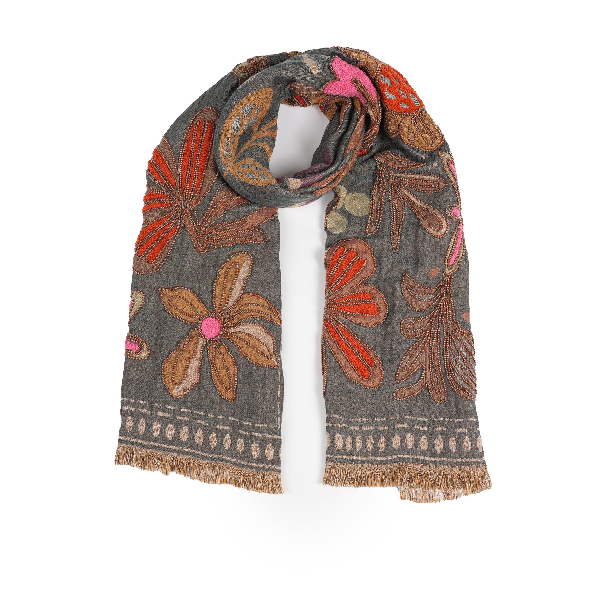 Canyon Petal Embroidered Scarf - Dark Teal