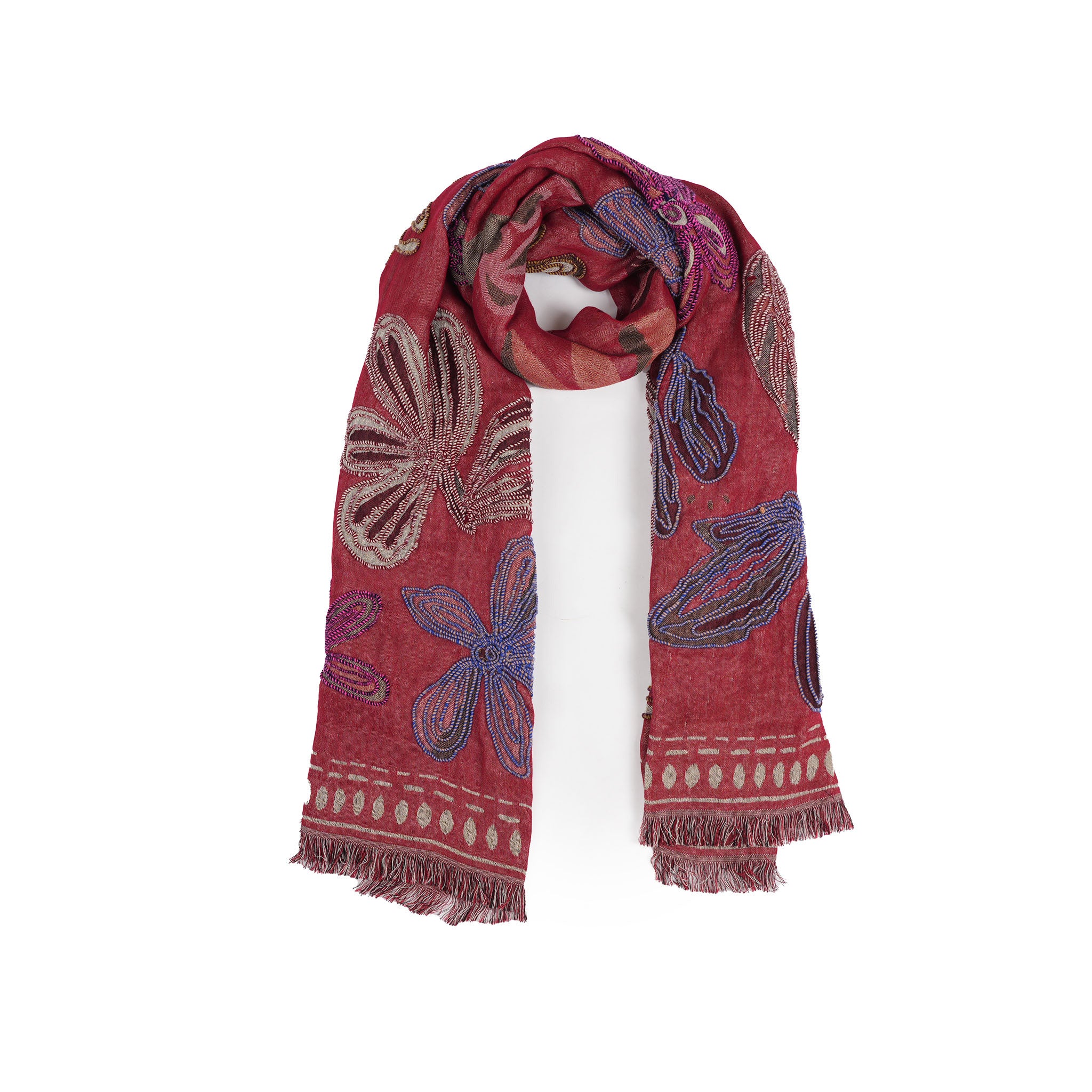 Canyon Petal Cotton Blend Scarf - Red