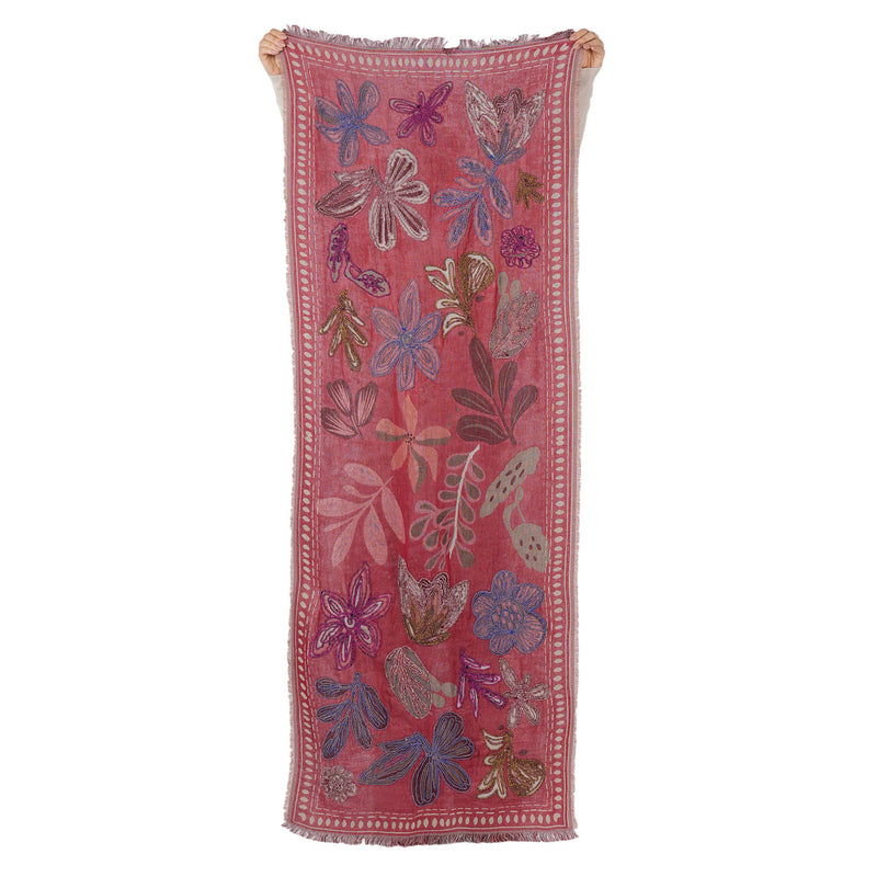 Canyon Petal Cotton Blend Scarf - Red