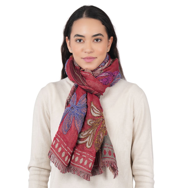 Canyon Petal Cotton Blend Scarf - Red