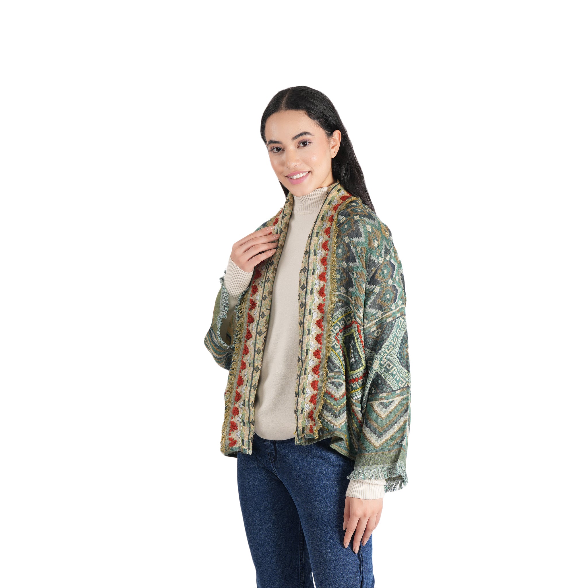 Geometric Kimono Jacket – Olive Gold