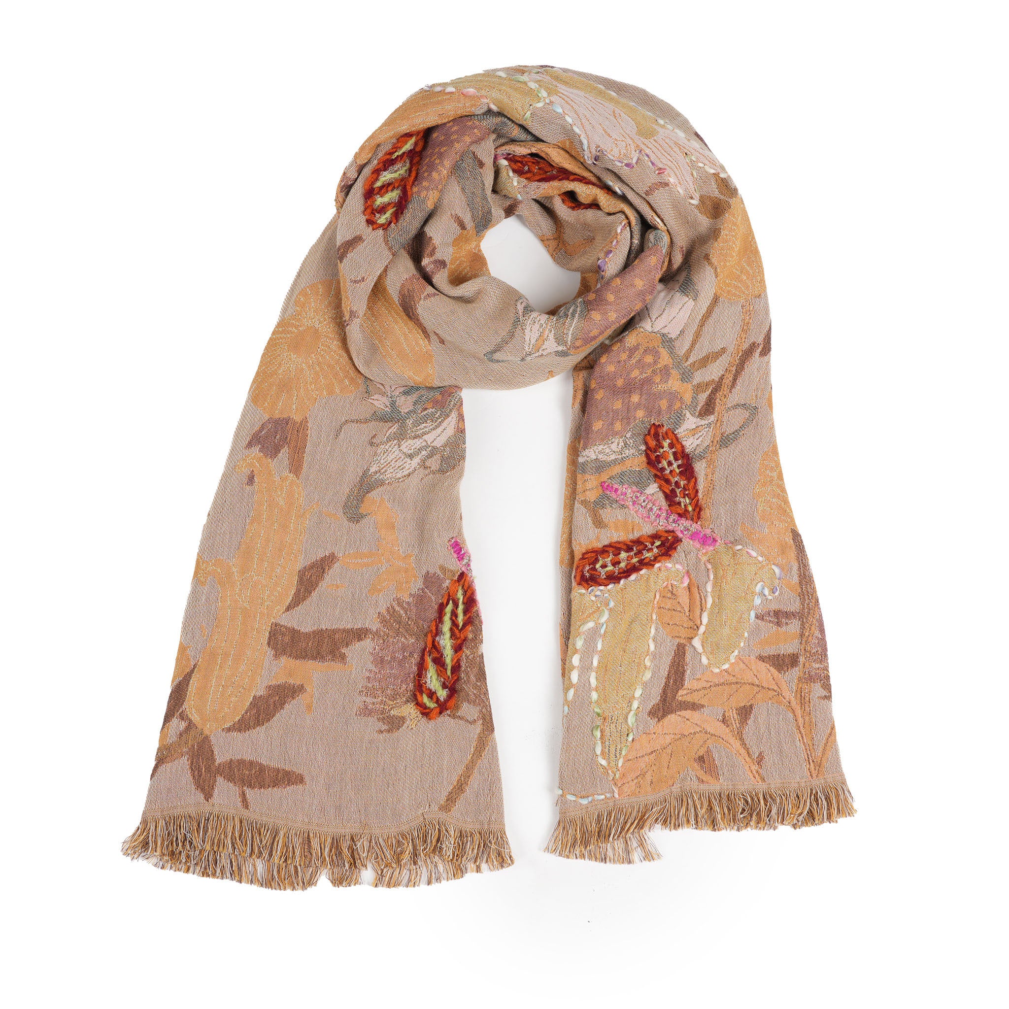 Dragonfly Meadow Scarf - Mustard Brown