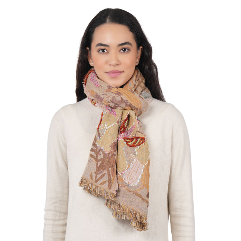 Dragonfly Meadow Scarf - Mustard Brown