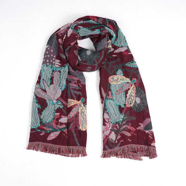 Dragonfly Meadow Scarf - Wine