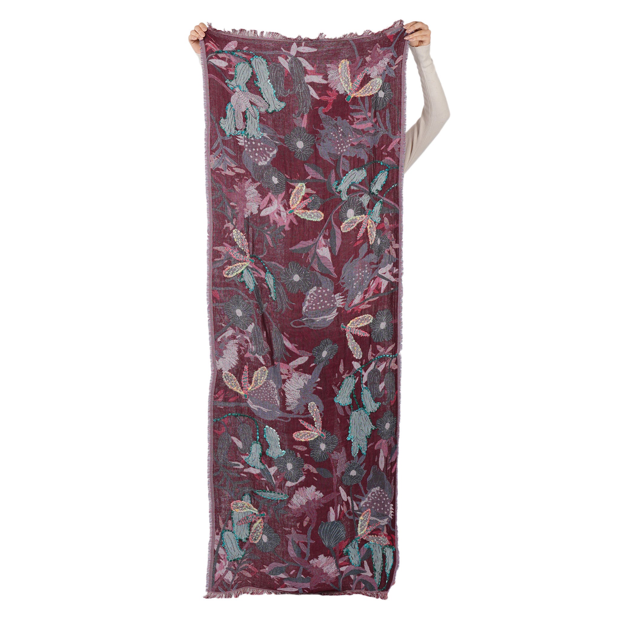 Dragonfly Meadow Scarf - Wine