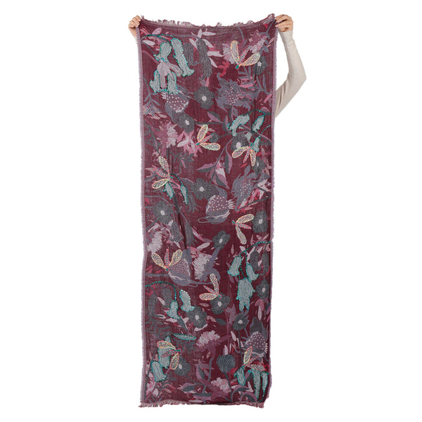 Dragonfly Meadow Scarf - Wine