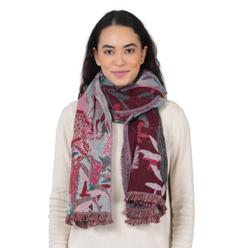 Dragonfly Meadow Scarf - Wine