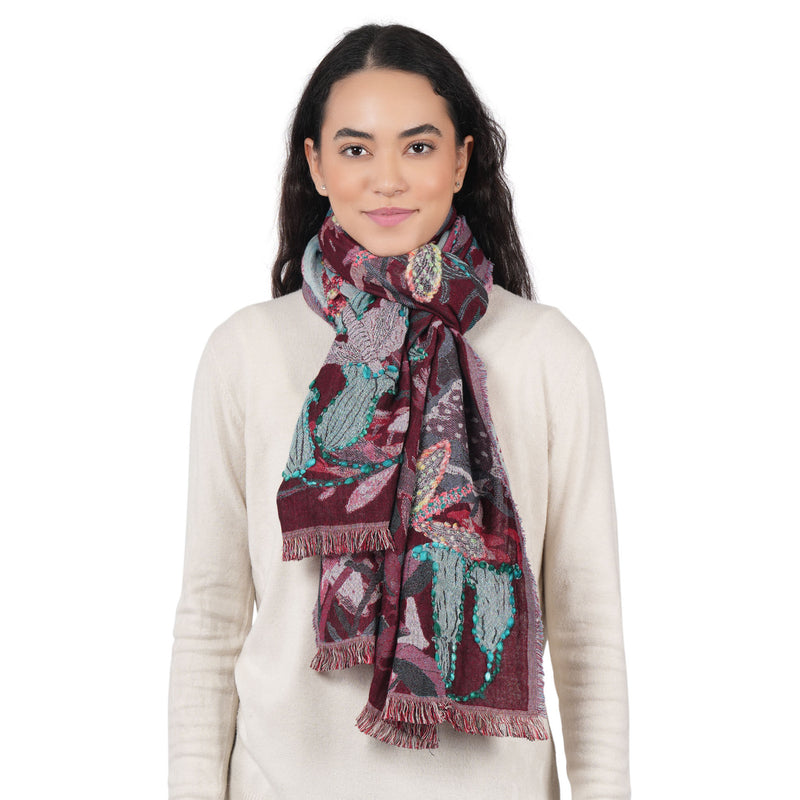 Dragonfly Meadow Scarf - Wine