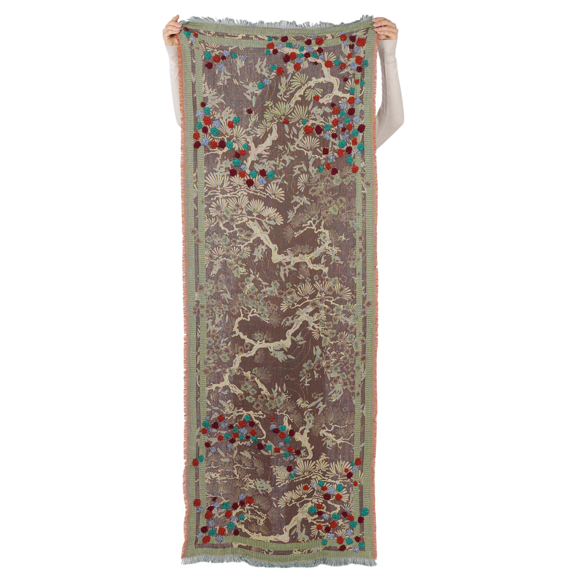 Botanica Embroidered Scarf -  Brown