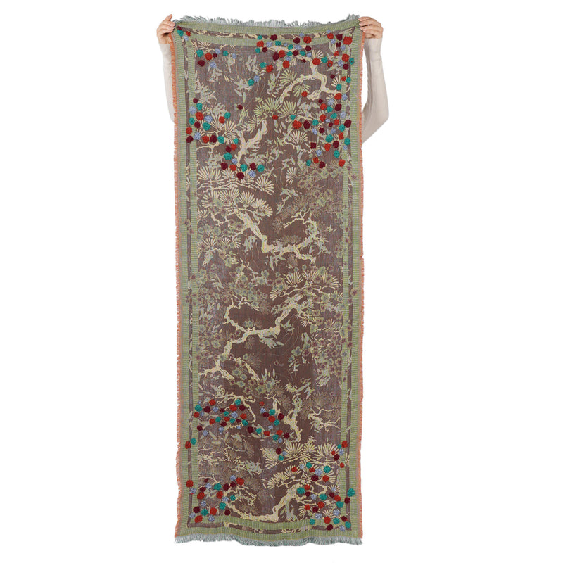 Botanica Embroidered Scarf -  Brown