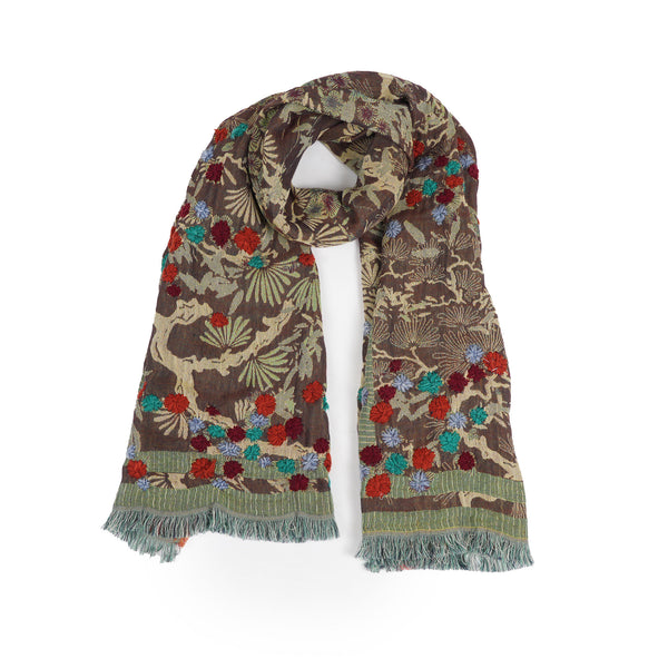 Botanica Embroidered Scarf -  Brown